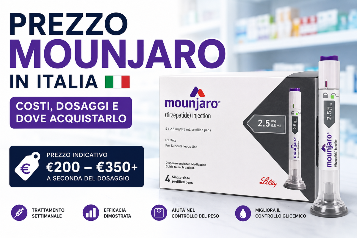 Prezzo Mounjaro in Italia 2026 con costi per i dosaggi da 2,5 mg a 15 mg e guida completa all'acquisto.